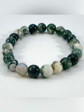 Green Moss Agate Stone Beaded Stretch Bracelet Boho Statement Classic